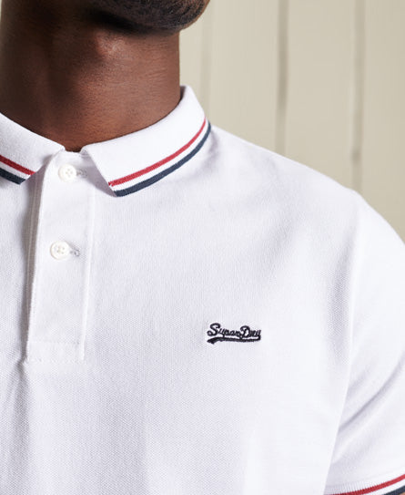 Organic Cotton Short Sleeve Tipped Polo Shirt - White - Superdry Singapore