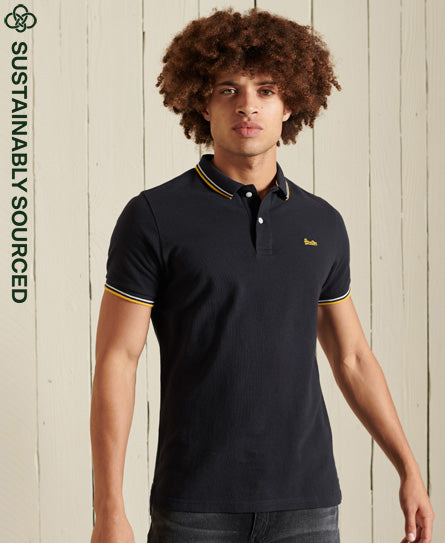 Organic Cotton Short Sleeve Tipped Polo Shirt - Navy - Superdry Singapore