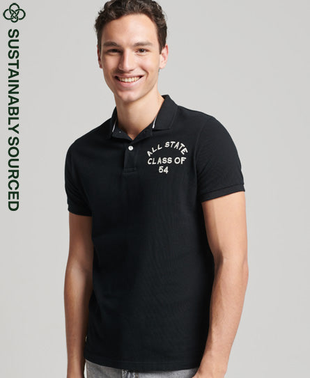 Organic Cotton Superstate Short Sleeve Polo Shirt - Black - Superdry Singapore