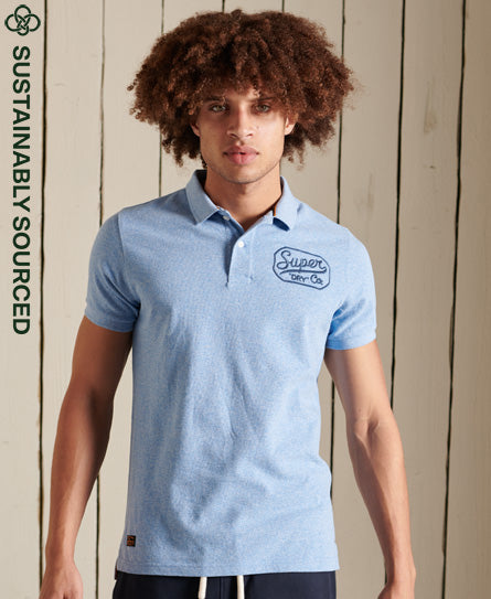 Organic Cotton Superstate Short Sleeve Polo Shirt-Light Blue - Superdry Singapore