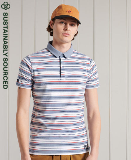 Organic Cotton Cali Stripe Polo Shirt - Light Blue - Superdry Singapore