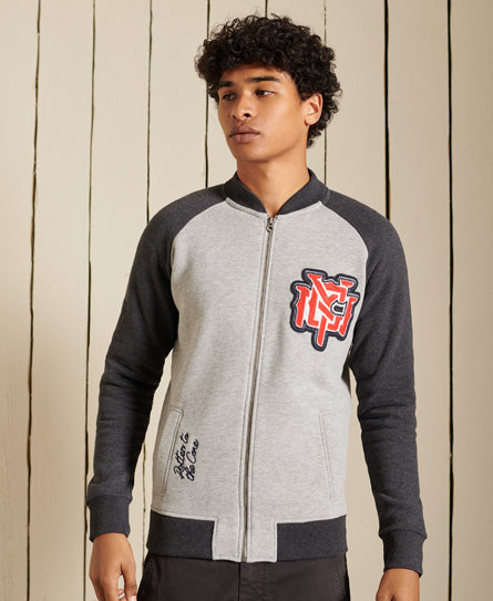 Crossing Lines Jersey Bomber Jacket-Grey - Superdry Singapore