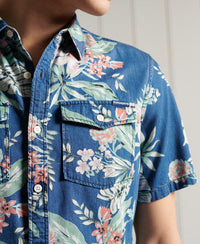Short Sleeve Denim Loom Shirt - Blue - Superdry Singapore