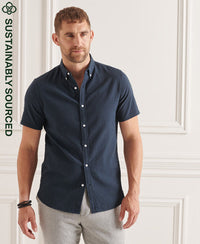 Organic Cotton Seersucker Short Sleeve Shirt - Dark Blue - Superdry Singapore