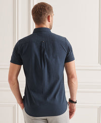 Organic Cotton Seersucker Short Sleeve Shirt - Dark Blue - Superdry Singapore