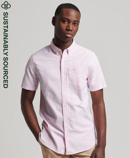 Organic Cotton Vintage Oxford Short Sleeve Shirt - Pink - Superdry Singapore