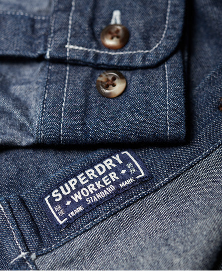 Worker Long Sleeve Shirt - Dark Blue - Superdry Singapore