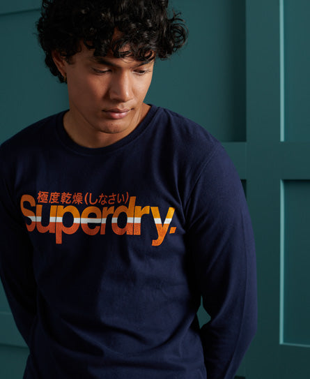 Core Logo Vintage Stripe Top-Dark Blue - Superdry Singapore