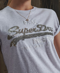 Vintage Logo Sequin T-Shirt - Grey - Superdry Singapore