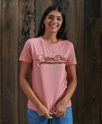 Vintage Logo Sequin T-Shirt-Pink - Superdry Singapore