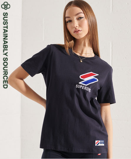 Organic Cotton Sportstyle Chenille T-Shirt - Dark Blue - Superdry Singapore