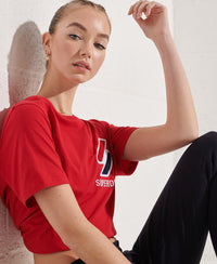 Organic Cotton Sportstyle Chenille T-Shirt - Red - Superdry Singapore