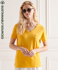 Organic Cotton Pocket V-Neck T-Shirt - Yellow - Superdry Singapore