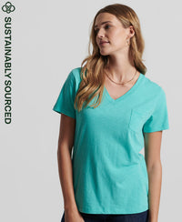 Organic Cotton Pocket V-Neck T-Shirt - Aqua - Superdry Singapore