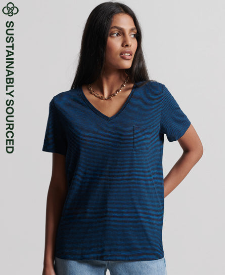 Organic Cotton Pocket V-Neck T-Shirt - Navy - Superdry Singapore