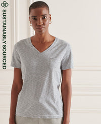 Organic Cotton Pocket V-Neck T-Shirt - Stripe - Superdry Singapore