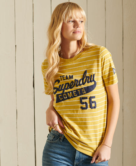Script Style Col Stripe Tee-Pigment Yellow Marl - Superdry Singapore