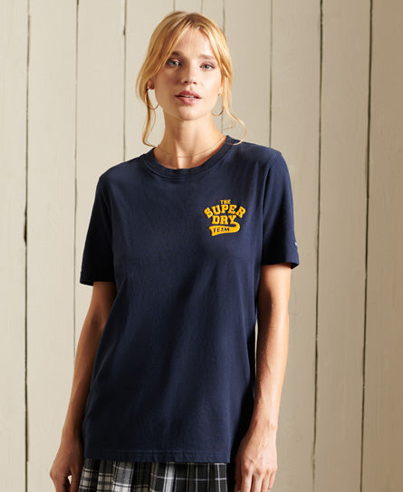 Script Style College Flocked T-Shirt - Navy - Superdry Singapore