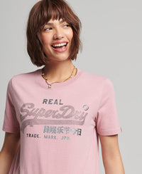 Vintage Logo Boho Sparkle T-Shirt - Soft Pink - Superdry Singapore