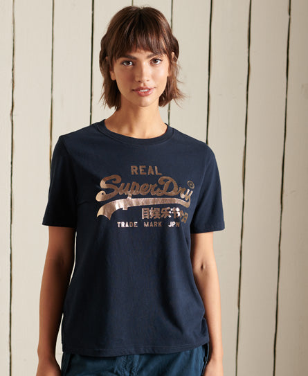 Vintage Logo Boho Sparkle T-Shirt - Navy - Superdry Singapore