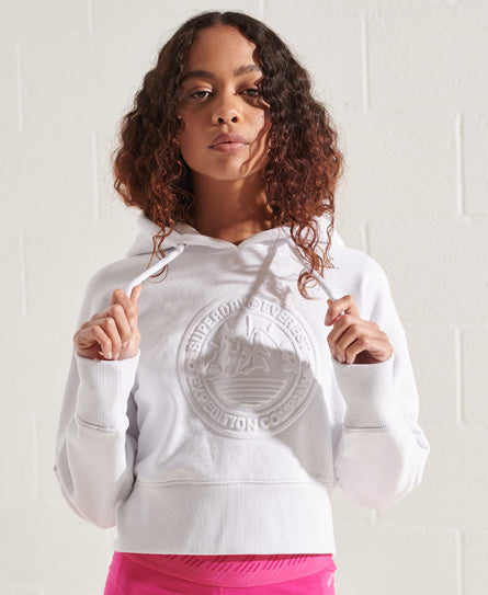 Expedition Embossed Boxy Hoodie - White - Superdry Singapore