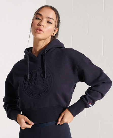 Expedition Embossed Boxy Hoodie - Navy - Superdry Singapore