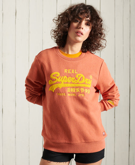 Vintage Logo Chenille Loopback Sweatshirt - Orange - Superdry Singapore