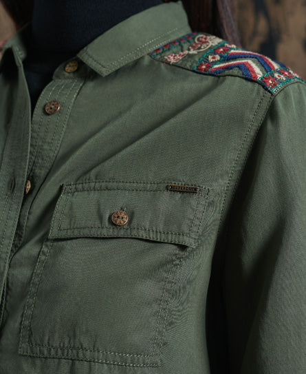 Military Embroidered Overshirt - Khaki - Superdry Singapore