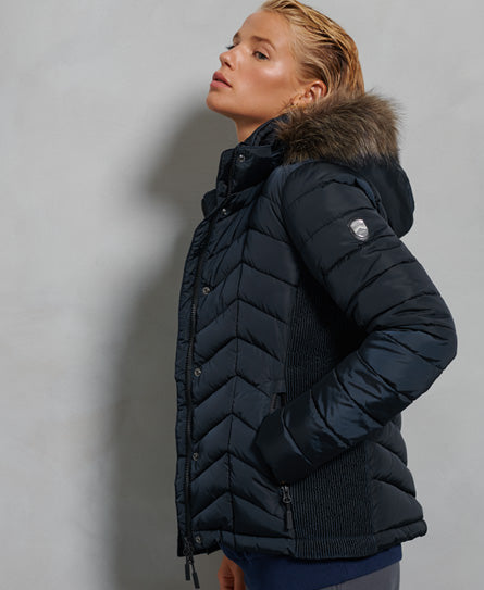 Luxe Fuji Padded Jacket - Eclipse Navy - Superdry Singapore