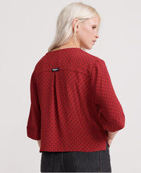 Pippa Button Blouse - Red - Superdry Singapore