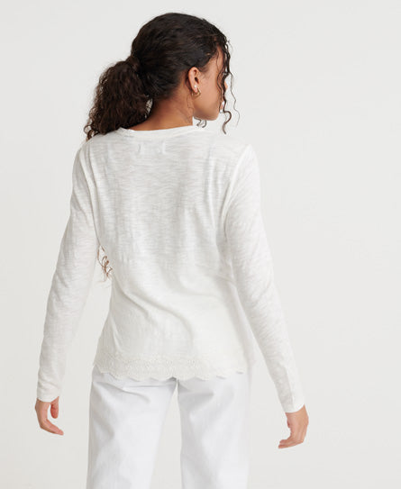 Graphic Lace Mix Long Sleeve Top - White - Superdry Singapore