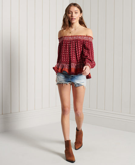 Ameera Off The Shoulder Top - Red - Superdry Singapore