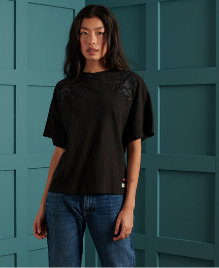 Crafted Folk Embroidered T-Shirt-Black - Superdry Singapore
