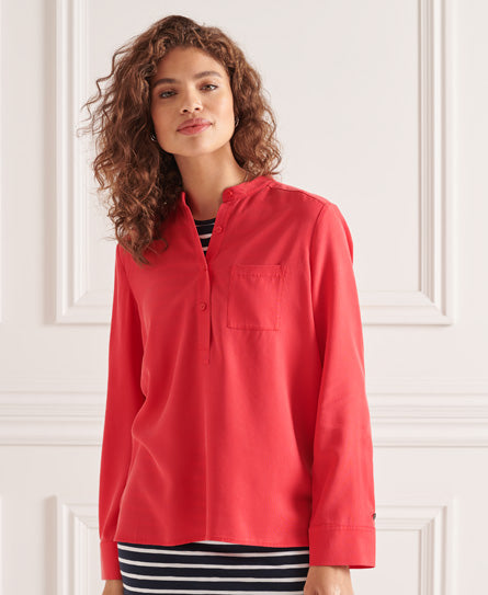 Half Placket Blouse - Red - Superdry Singapore