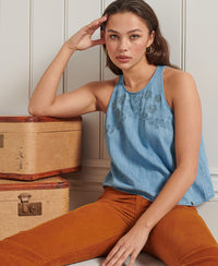 Embroidered Cami Top - Blue - Superdry Singapore