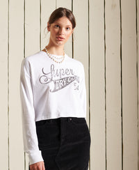 Boho Graphic Cropped Long-Sleeved Top-White - Superdry Singapore