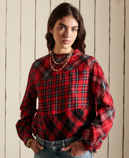 L/S Woven Check Top-Red Check - Superdry Singapore