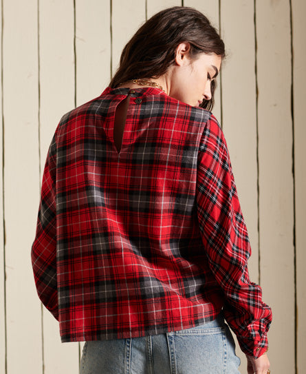 L/S Woven Check Top-Red Check - Superdry Singapore