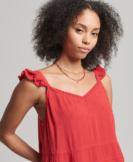 Vintage Broderie Cami Top-Red - Superdry Singapore