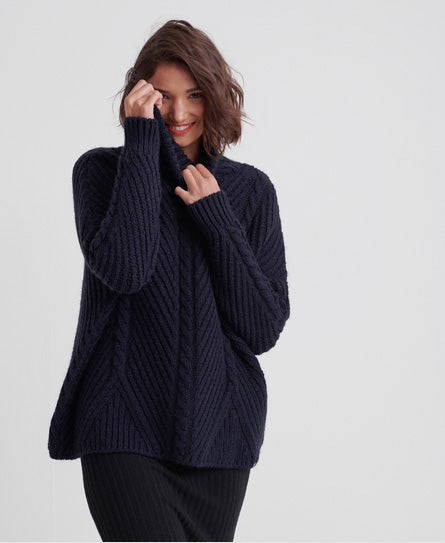 Tori Cable Cape Knit Jumper - Navy - Superdry Singapore