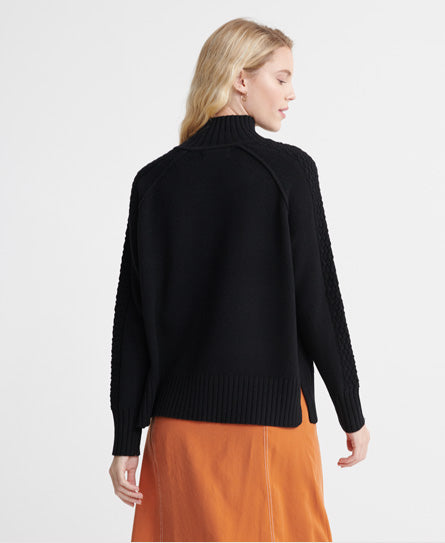Pheobe Cable Lightweight Knit - Black - Superdry Singapore