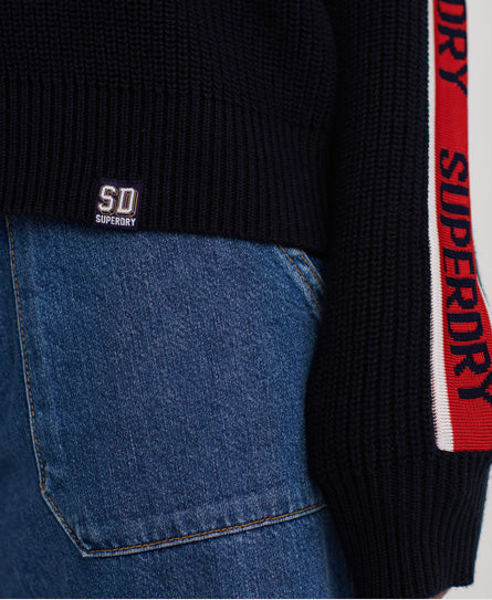 Sporty Taped V-Neck Sweater - Navy - Superdry Singapore
