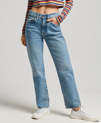 High Rise Straight Jeans - Blue - Superdry Singapore