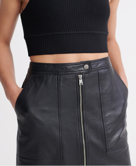 Cassidy Leather Skirt - Black - Superdry Singapore