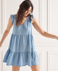 Tinsley Tiered Dress - Mid Wash Blue - Superdry Singapore
