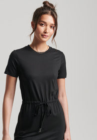 Ecovero Drawstring T-Shirt Dress - Black - Superdry Singapore