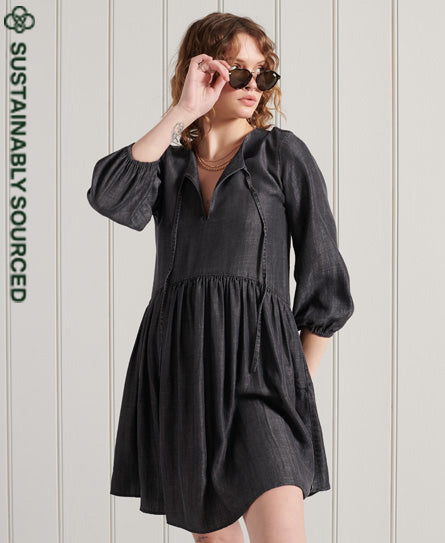 Long Sleeved Tencel Dress - Black - Superdry Singapore