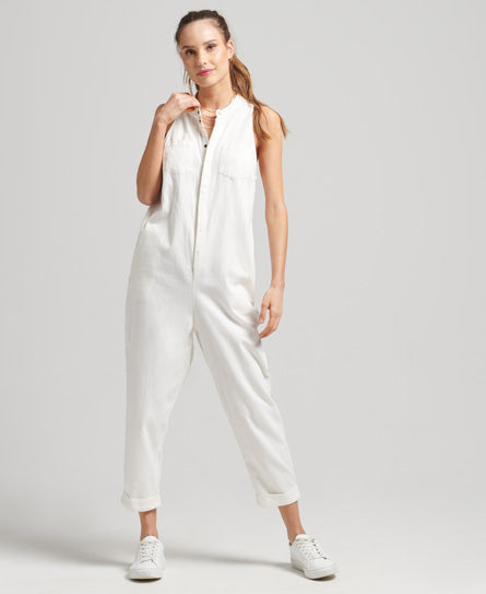 Tencel Sleeveless Jumpsuit - White - Superdry Singapore