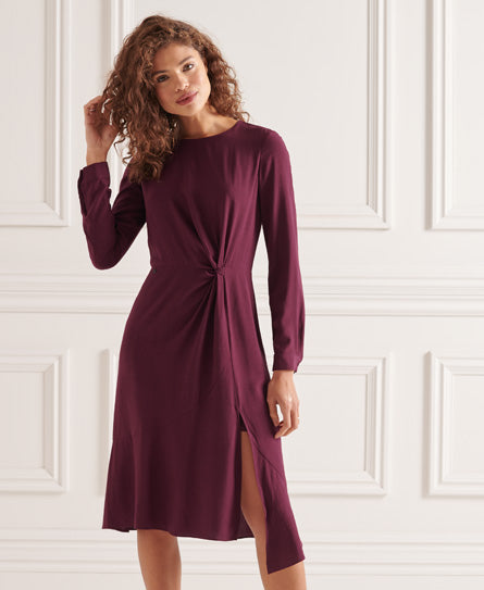 Long Sleeve Ecovero Twist Dress - Red - Superdry Singapore