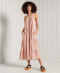 Sleeveless Embroidered Dress - Pink Stripe - Superdry Singapore